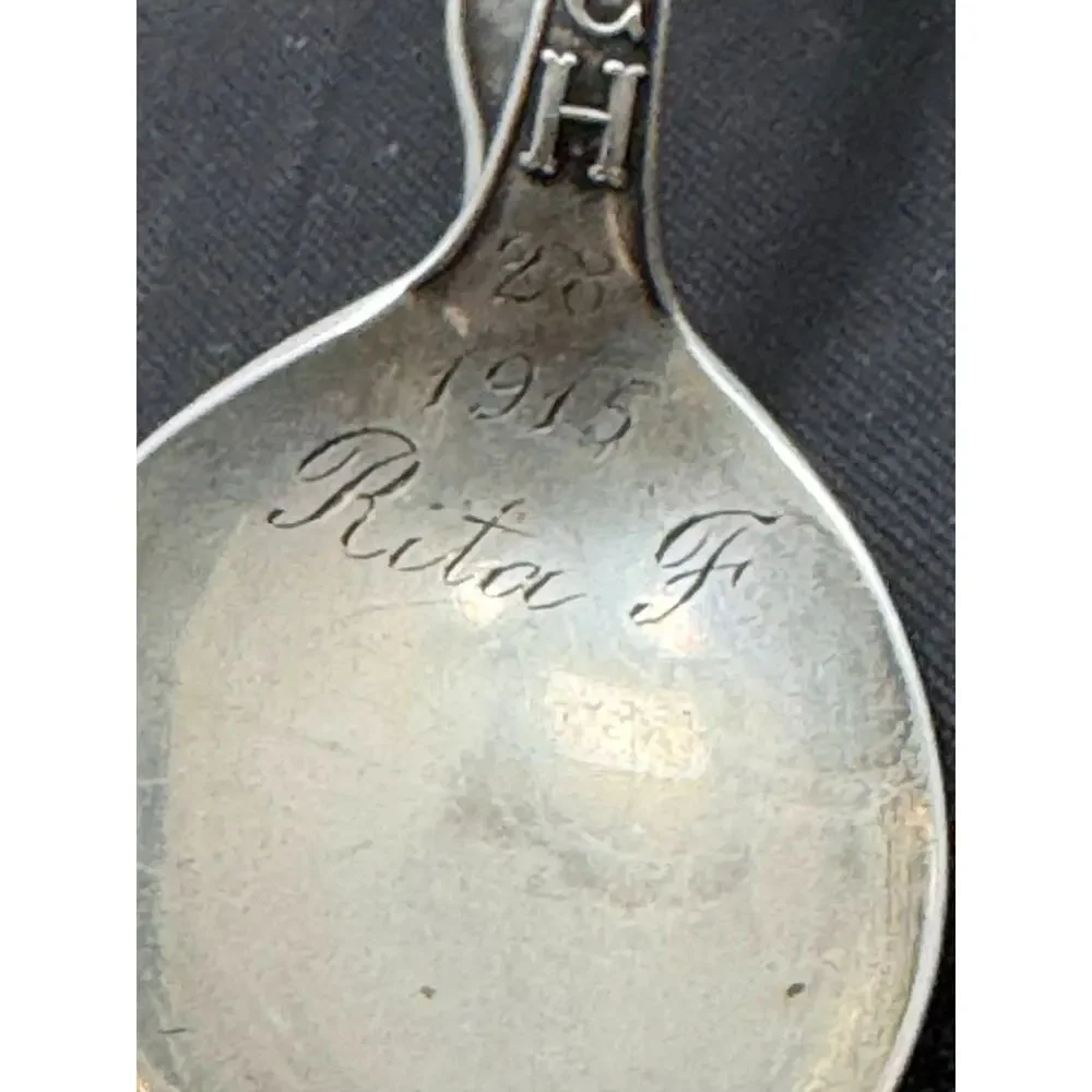 Gorham Sterling Silver Zodiac Aries Baby Spoon Curved Handle Vintage March 1915